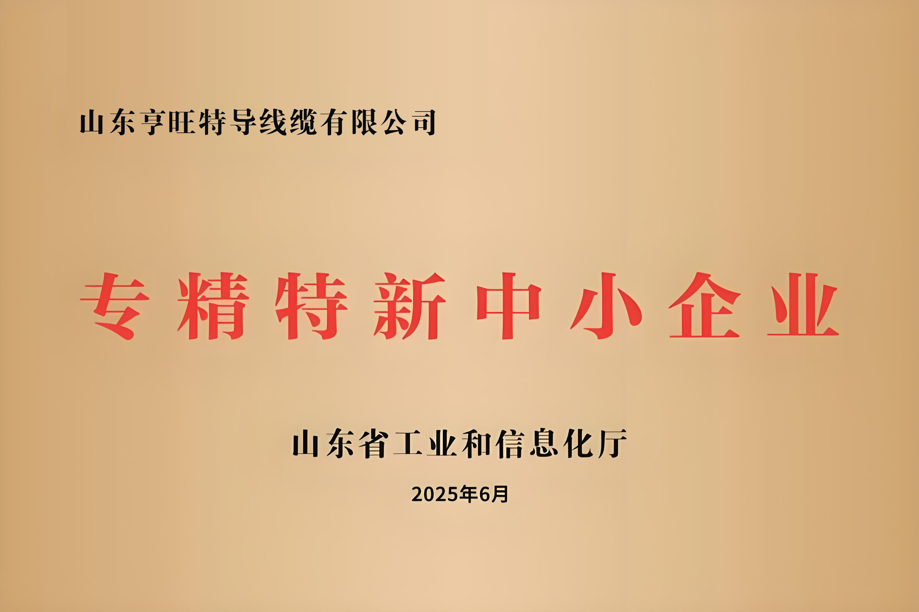喜报！亨旺特导荣获山东省2025年度“专精特新”中小企业荣誉称号